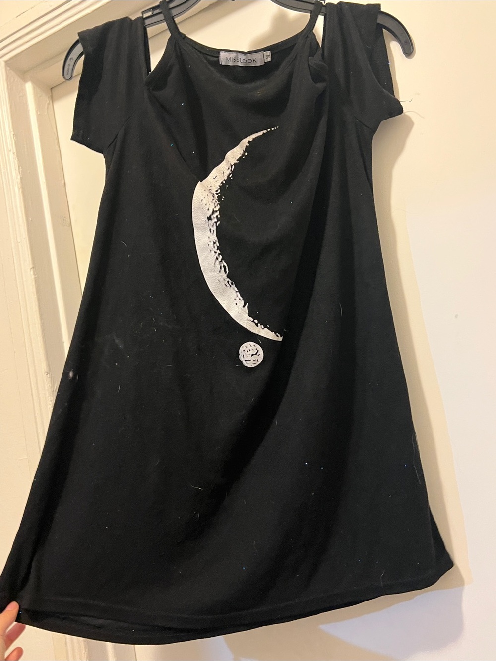 MISSLOOK Black Dress with White Crescent Moon Graphic